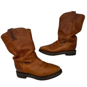 Justin USA Made Work Western Boots‎ Men's 7 EE Brown Leather Roper Lug Sole